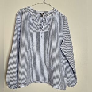Roots Blue and White Striped Cotton/linen Blouse